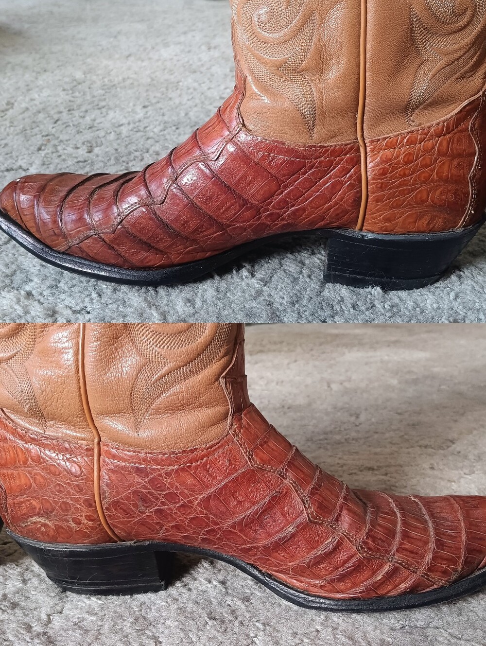 🤎 Tony Lama Cognac Caiman Belly Boots Mens 9.5 Brown Tan Western Cowboy Leather - Picture 12 of 16